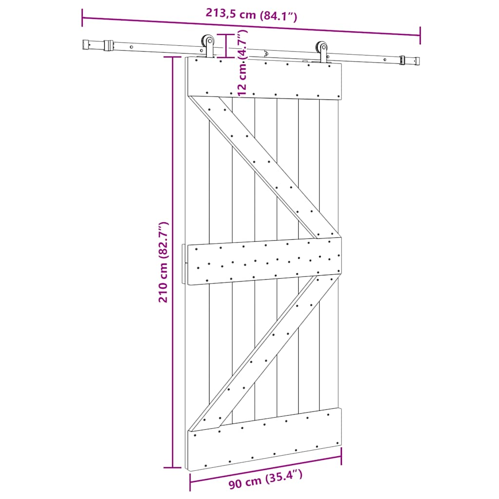 Ușă glisantă cu set feronerie, 90x210 cm, lemn masiv de pin