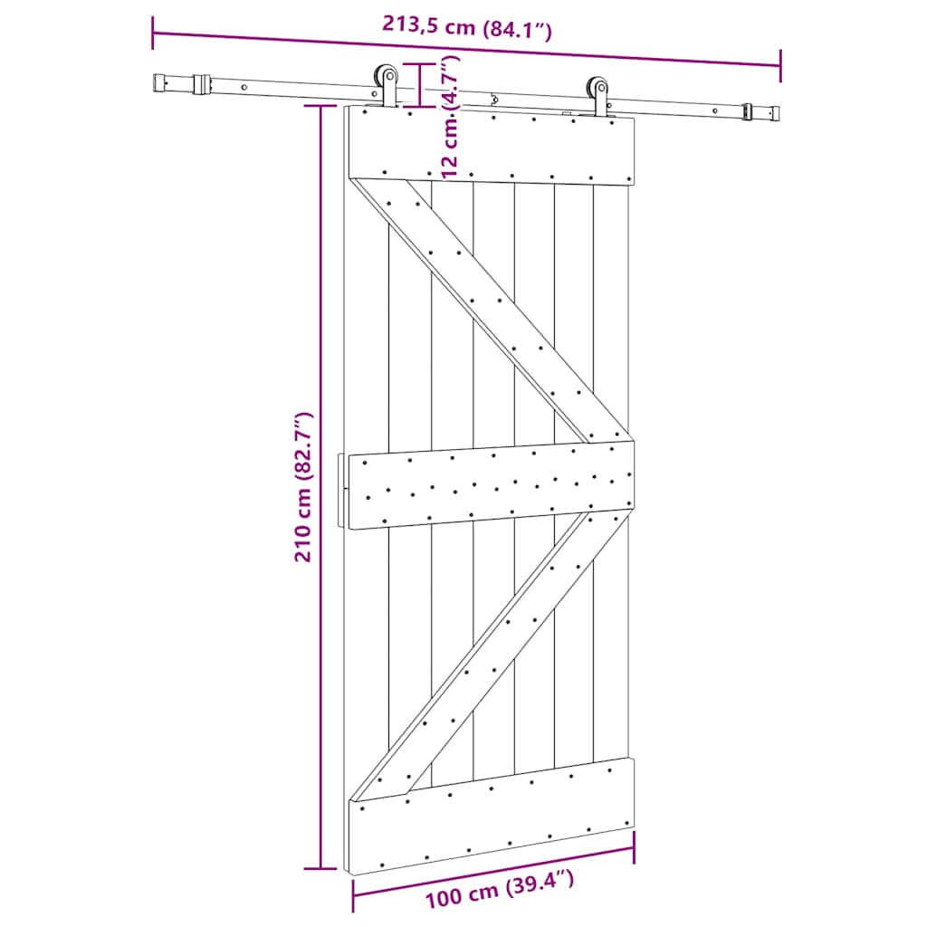 Ușă glisantă cu set feronerie, 100x210 cm, lemn masiv de pin