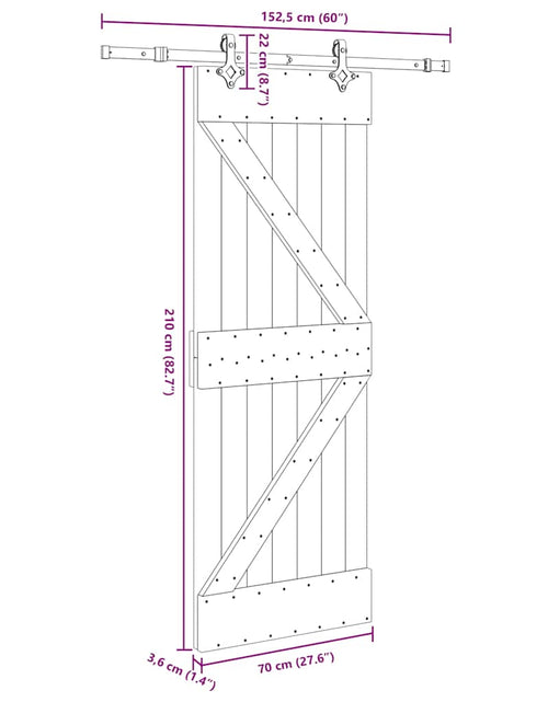 Încărcați imaginea în vizualizatorul Galerie, Ușă glisantă cu set de feronerie 70x210 cm, lemn masiv de pin
