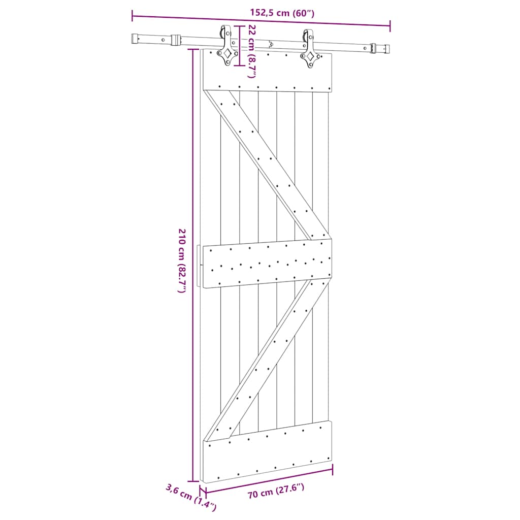 Ușă glisantă cu set de feronerie 70x210 cm, lemn masiv de pin