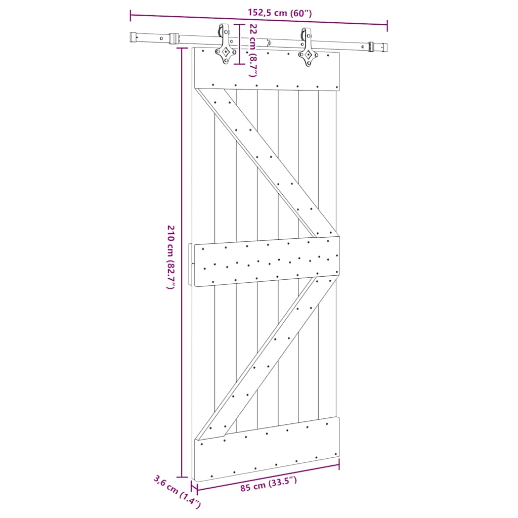 Ușă glisantă cu set de feronerie 85x210 cm, lemn masiv de pin