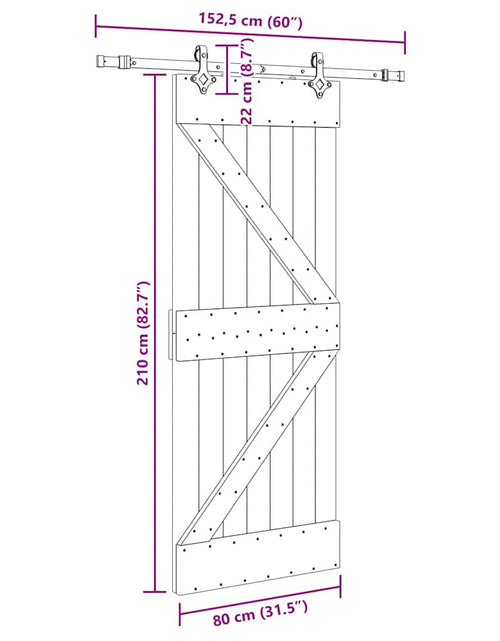 Încărcați imaginea în vizualizatorul Galerie, Ușă glisantă cu set de feronerie 80x210 cm, lemn masiv de pin
