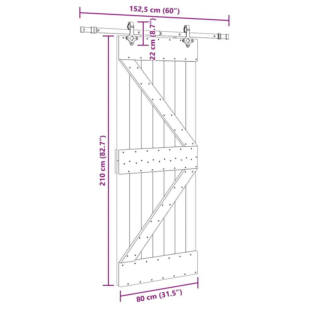 Ușă glisantă cu set de feronerie 80x210 cm, lemn masiv de pin