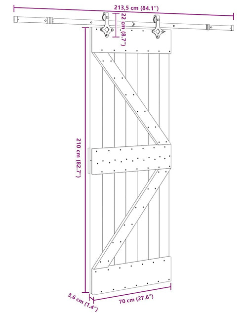 Загрузите изображение в средство просмотра галереи, Ușă glisantă cu set de feronerie 70x210 cm, lemn masiv de pin
