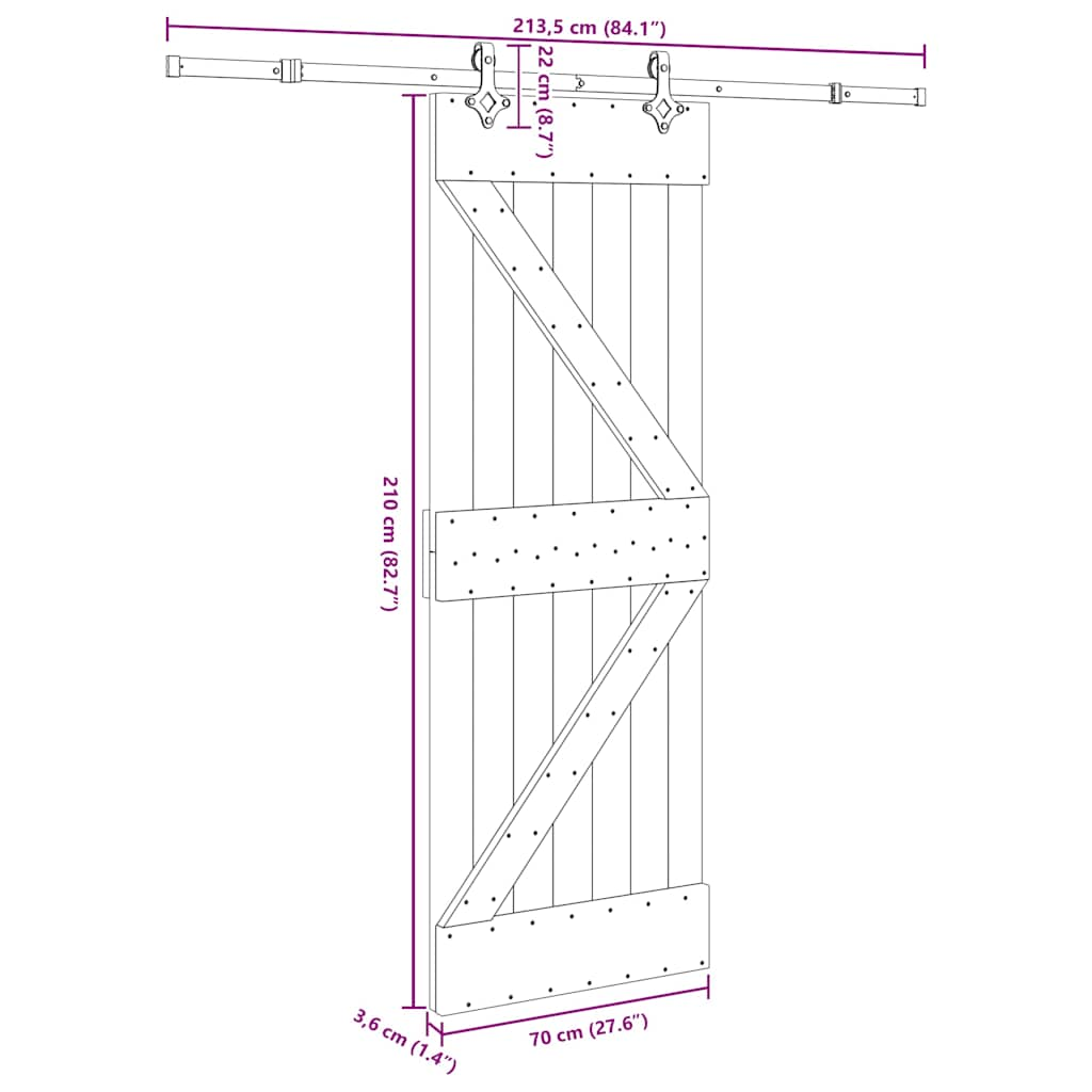 Ușă glisantă cu set de feronerie 70x210 cm, lemn masiv de pin