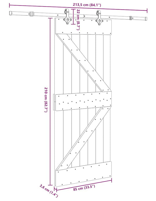 Încărcați imaginea în vizualizatorul Galerie, Ușă glisantă cu set de feronerie 85x210 cm, lemn masiv de pin
