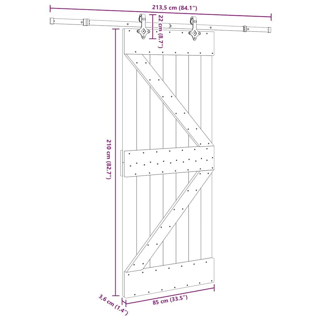 Ușă glisantă cu set de feronerie 85x210 cm, lemn masiv de pin