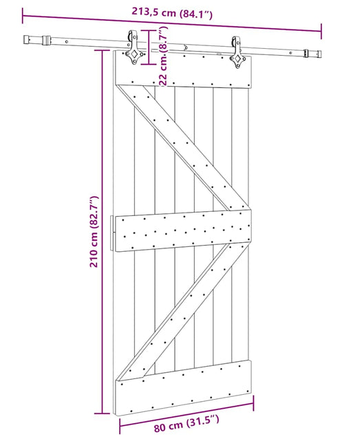 Încărcați imaginea în vizualizatorul Galerie, Ușă glisantă cu set de feronerie 80x210 cm, lemn masiv de pin
