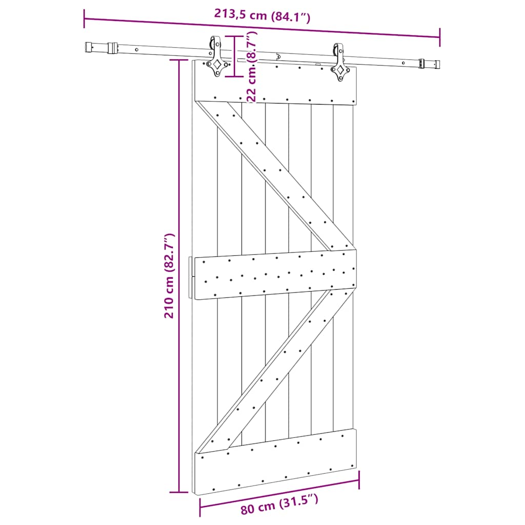 Ușă glisantă cu set de feronerie 80x210 cm, lemn masiv de pin