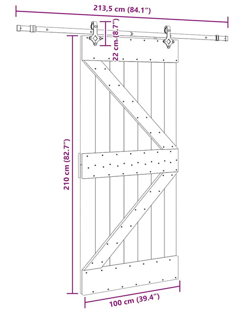 Încărcați imaginea în vizualizatorul Galerie, Ușă glisantă cu set feronerie, 100x210 cm, lemn masiv de pin
