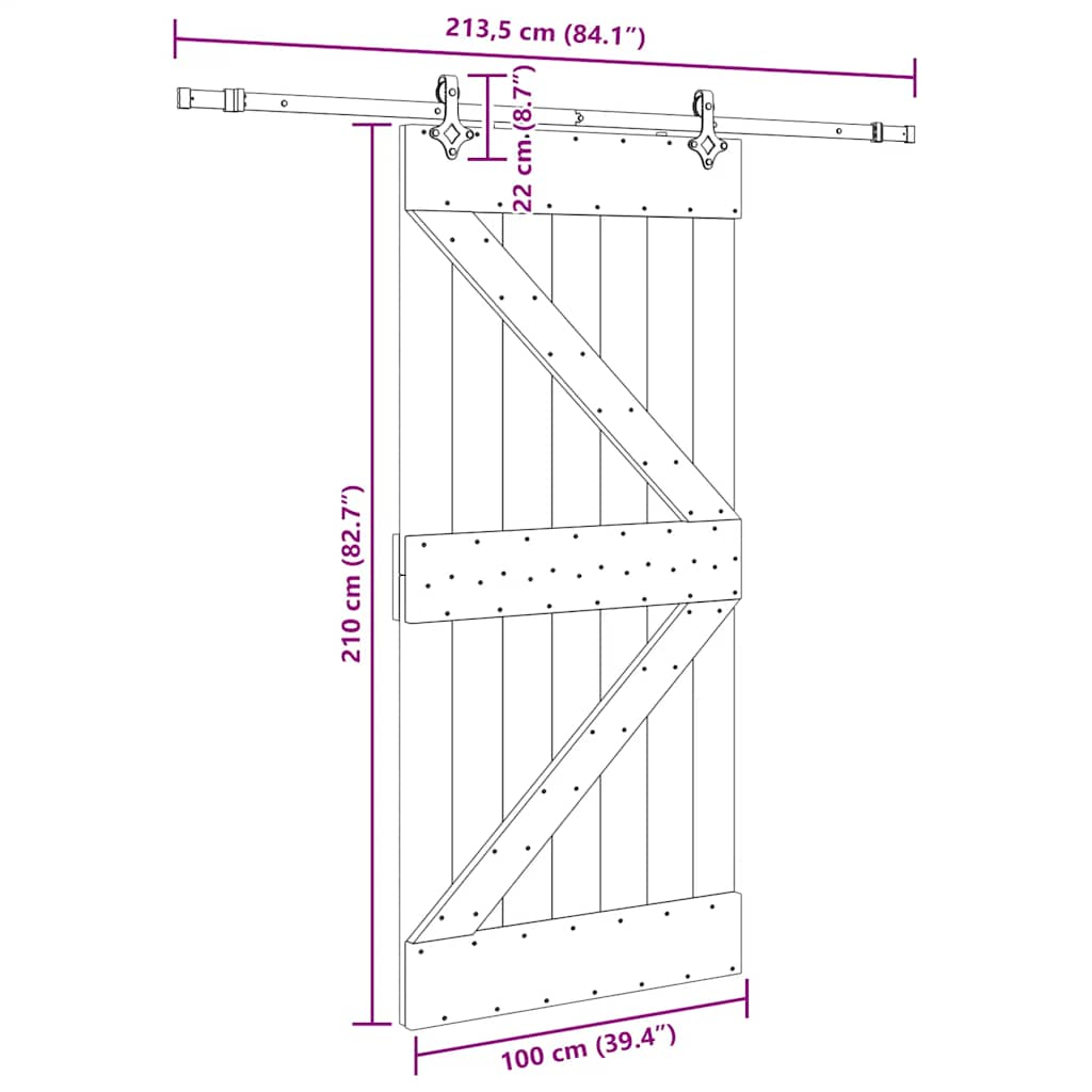 Ușă glisantă cu set feronerie, 100x210 cm, lemn masiv de pin