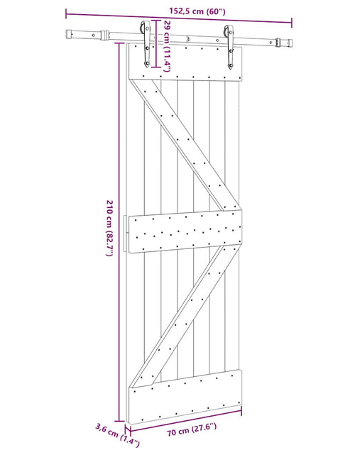 Încărcați imaginea în vizualizatorul Galerie, Ușă glisantă cu set de feronerie 70x210 cm, lemn masiv de pin
