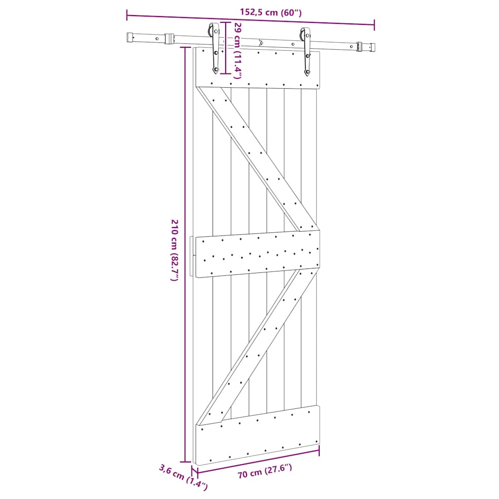 Ușă glisantă cu set de feronerie 70x210 cm, lemn masiv de pin