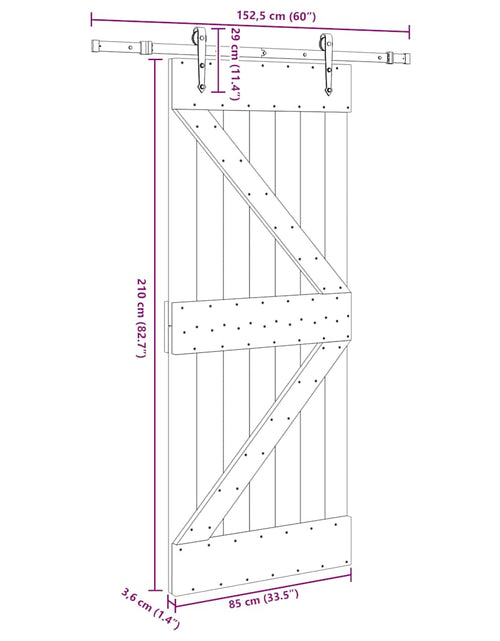 Încărcați imaginea în vizualizatorul Galerie, Ușă glisantă cu set de feronerie 85x210 cm, lemn masiv de pin
