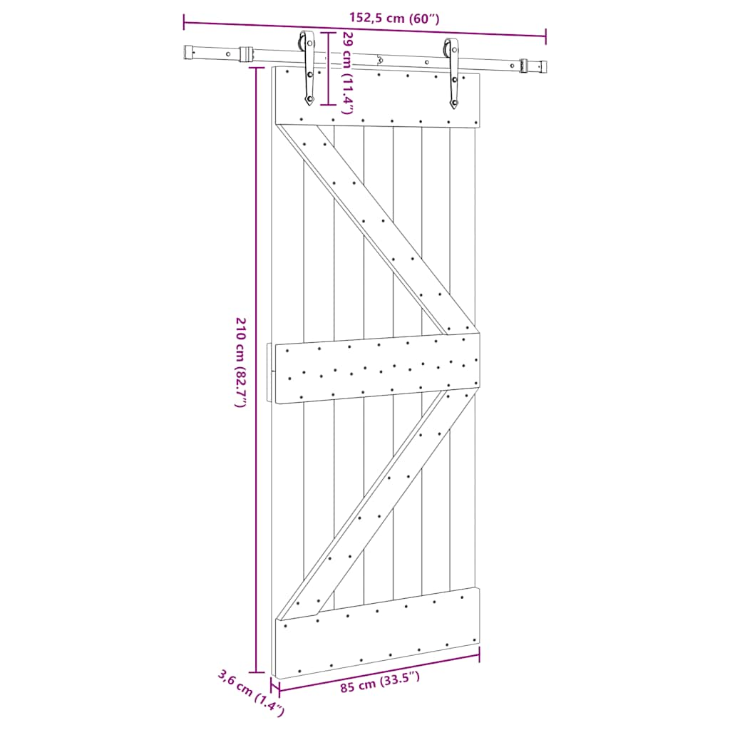 Ușă glisantă cu set de feronerie 85x210 cm, lemn masiv de pin