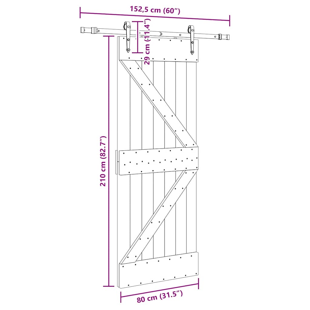 Ușă glisantă cu set de feronerie 80x210 cm, lemn masiv de pin