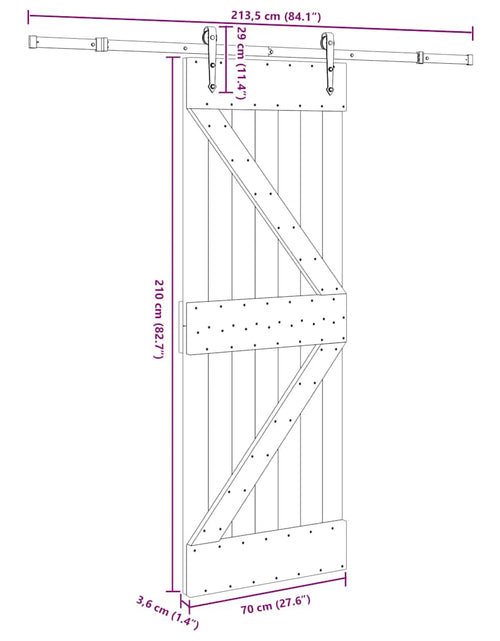 Încărcați imaginea în vizualizatorul Galerie, Ușă glisantă cu set de feronerie 70x210 cm, lemn masiv de pin
