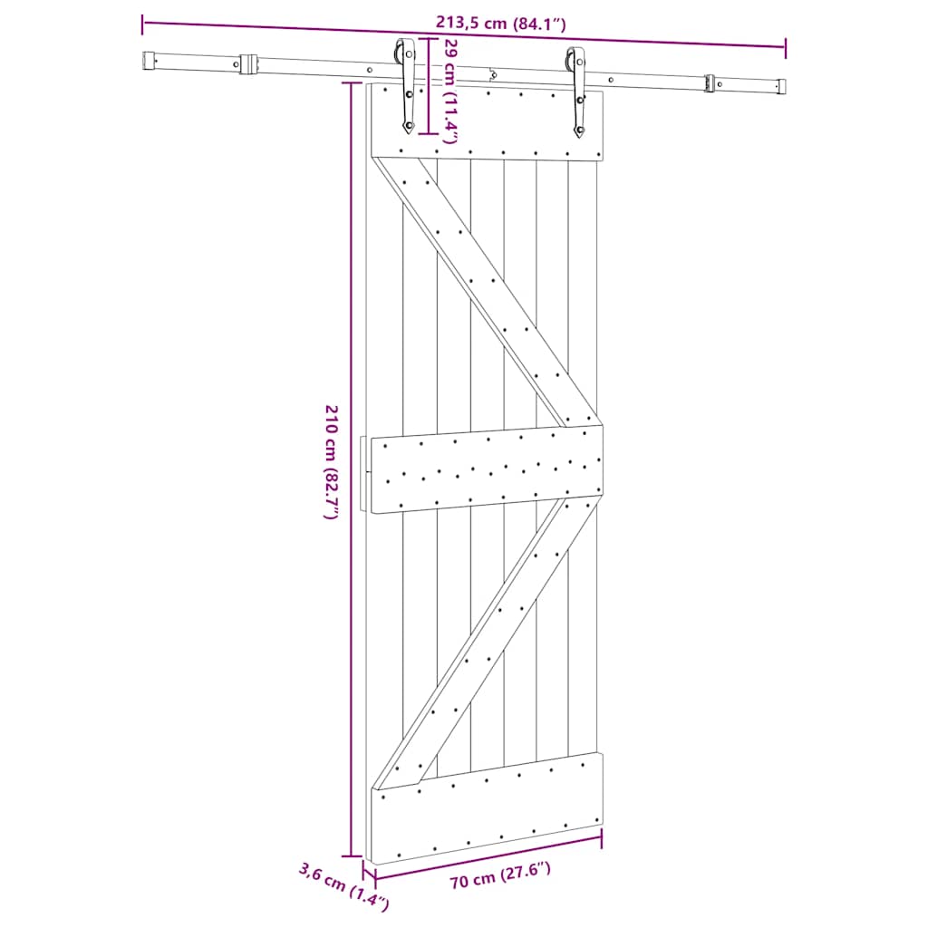 Ușă glisantă cu set de feronerie 70x210 cm, lemn masiv de pin