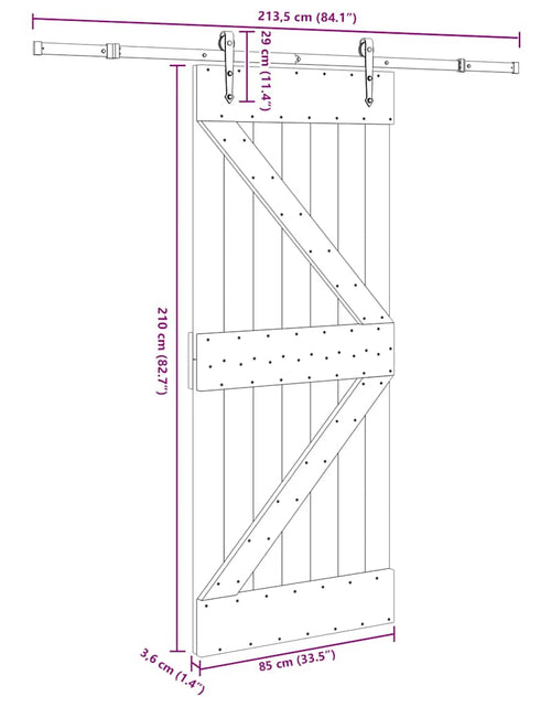 Încărcați imaginea în vizualizatorul Galerie, Ușă glisantă cu set de feronerie 85x210 cm, lemn masiv de pin
