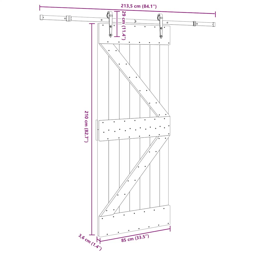 Ușă glisantă cu set de feronerie 85x210 cm, lemn masiv de pin