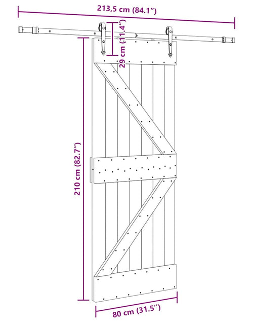 Încărcați imaginea în vizualizatorul Galerie, Ușă glisantă cu set de feronerie 80x210 cm, lemn masiv de pin
