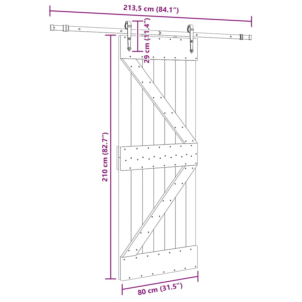 Ușă glisantă cu set de feronerie 80x210 cm, lemn masiv de pin