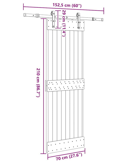 Încărcați imaginea în vizualizatorul Galerie, Ușă glisantă cu set de feronerie 70x210 cm, lemn masiv de pin
