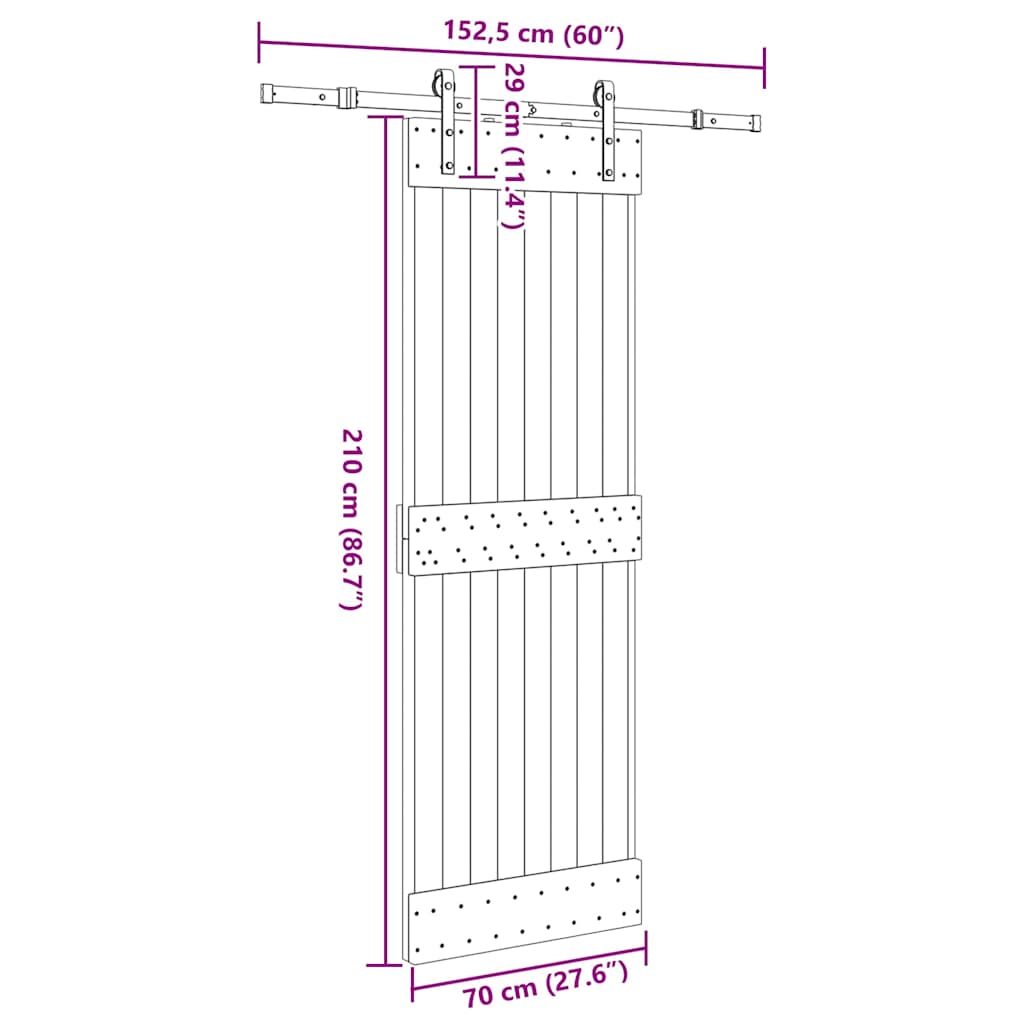 Ușă glisantă cu set de feronerie 70x210 cm, lemn masiv de pin