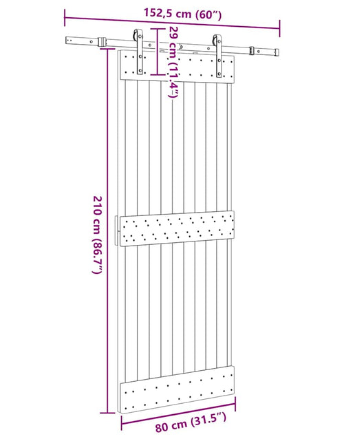 Încărcați imaginea în vizualizatorul Galerie, Ușă glisantă cu set de feronerie 80x210 cm, lemn masiv de pin
