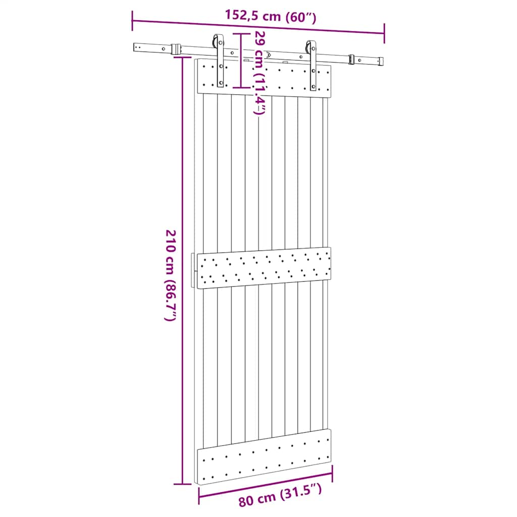 Ușă glisantă cu set de feronerie 80x210 cm, lemn masiv de pin