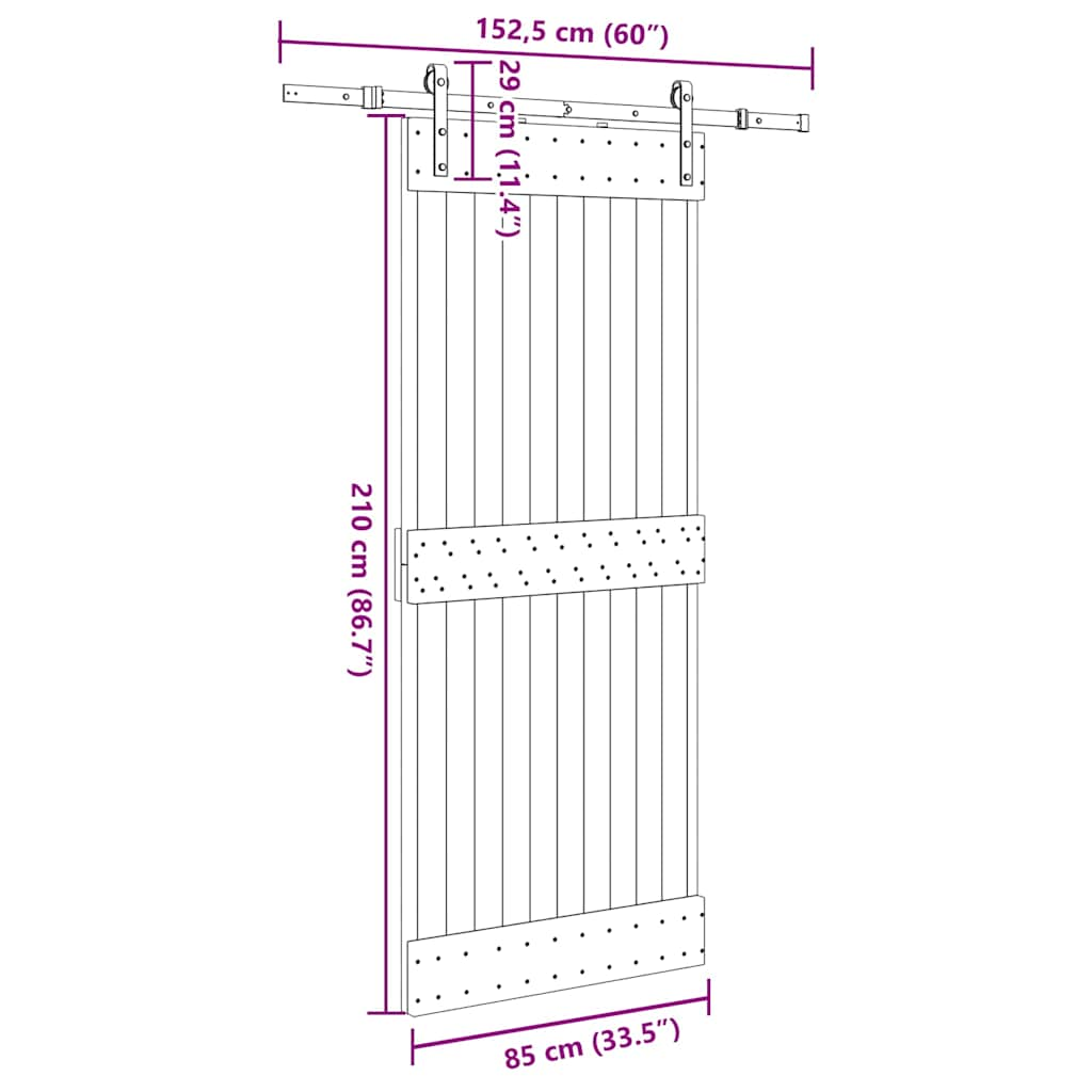 Ușă glisantă cu set de feronerie 85x210 cm, lemn masiv de pin