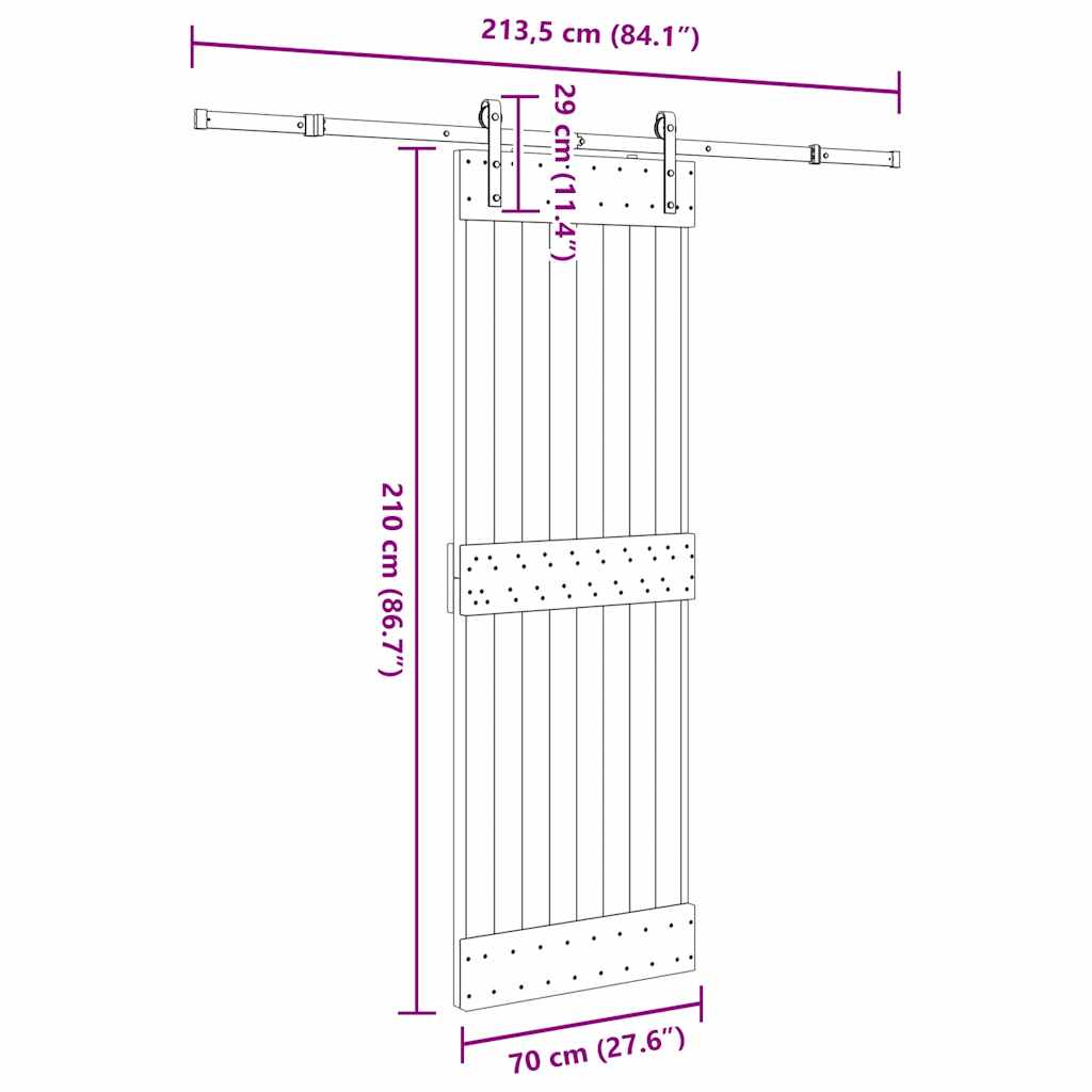 Ușă glisantă cu set de feronerie 70x210 cm, lemn masiv de pin