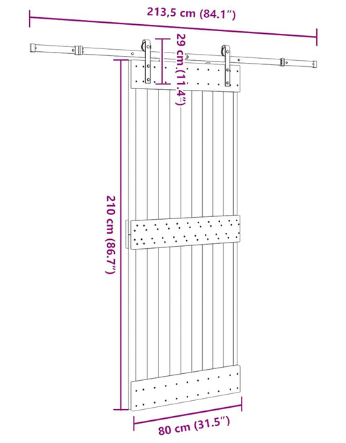 Încărcați imaginea în vizualizatorul Galerie, Ușă glisantă cu set de feronerie 80x210 cm, lemn masiv de pin
