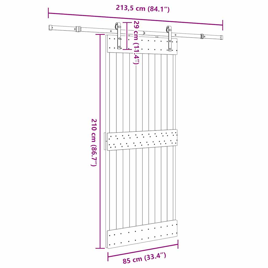 Ușă glisantă cu set de feronerie 85x210 cm, lemn masiv de pin