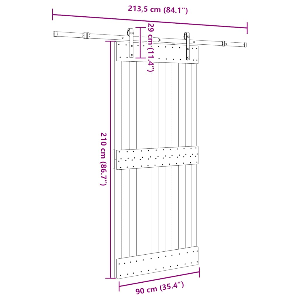 Ușă glisantă cu set feronerie, 90x210 cm, lemn masiv de pin