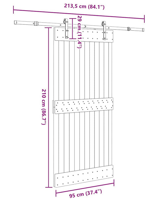 Încărcați imaginea în vizualizatorul Galerie, Ușă glisantă cu set de feronerie 95x210 cm, lemn masiv de pin
