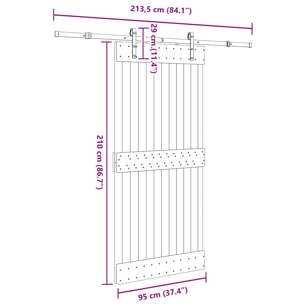 Ușă glisantă cu set de feronerie 95x210 cm, lemn masiv de pin