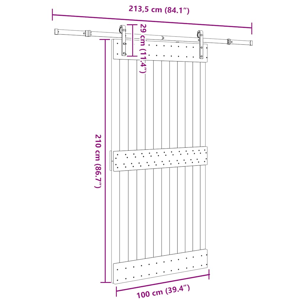 Ușă glisantă cu set feronerie, 100x210 cm, lemn masiv de pin