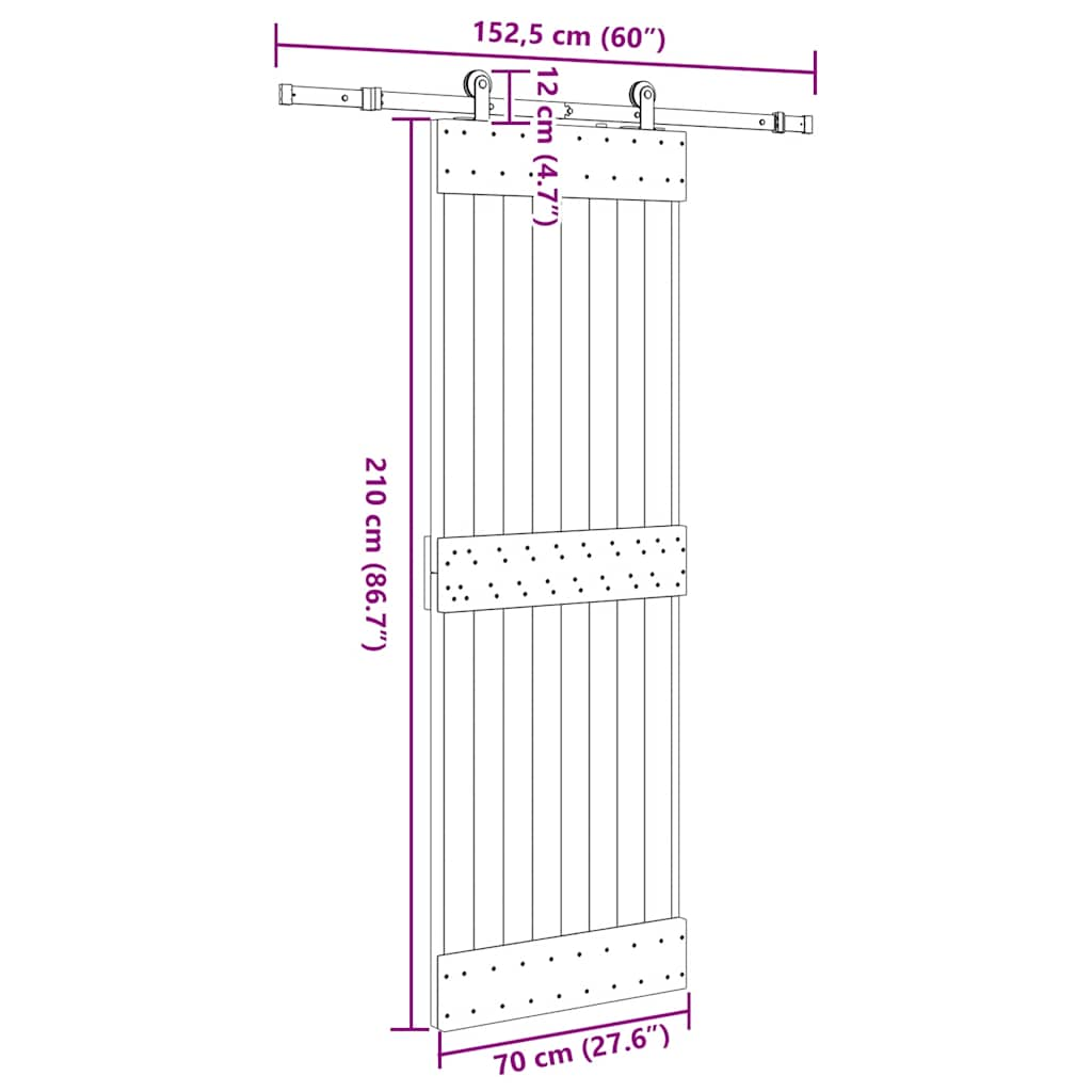 Ușă glisantă cu set de feronerie 70x210 cm, lemn masiv de pin