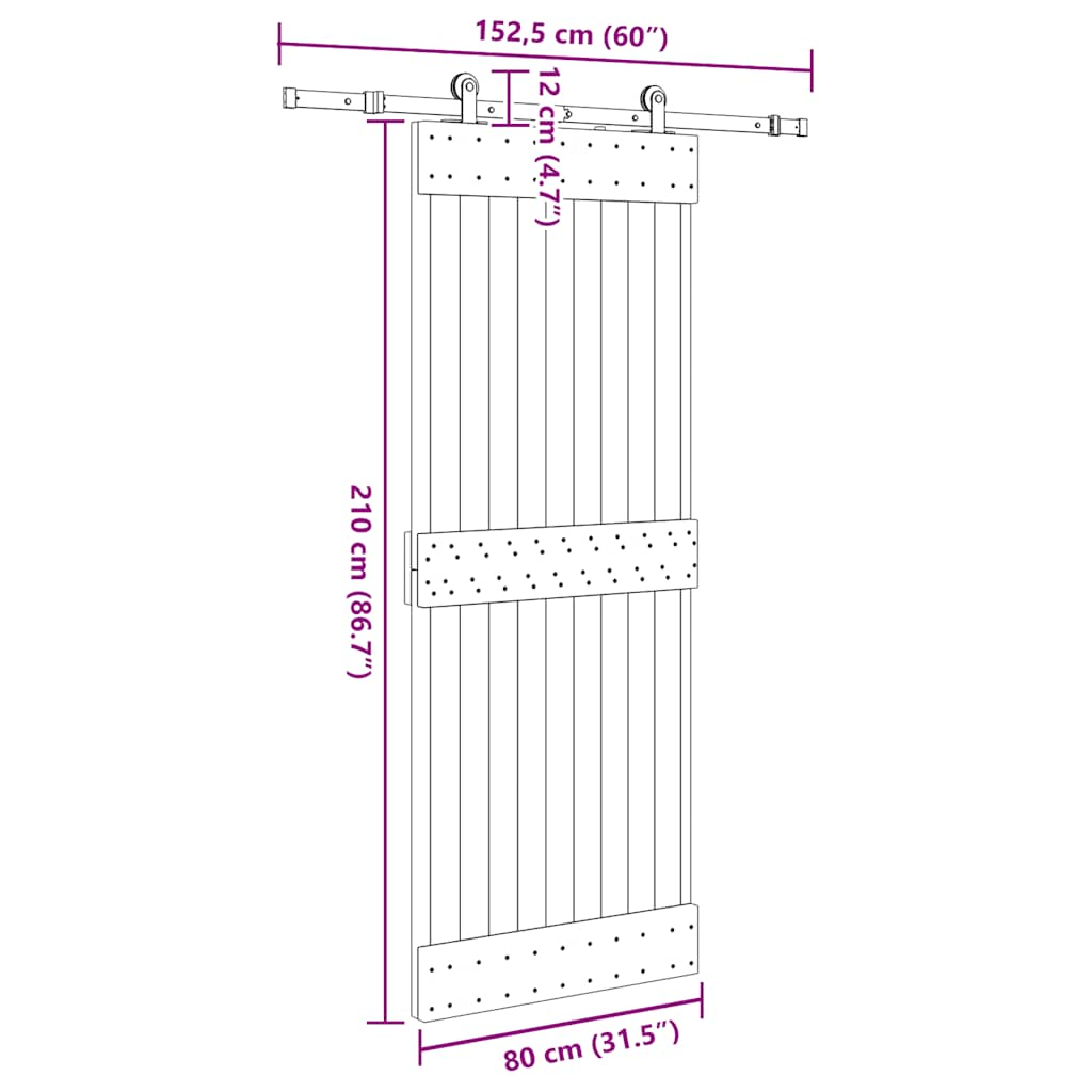 Ușă glisantă cu set de feronerie 80x210 cm, lemn masiv de pin