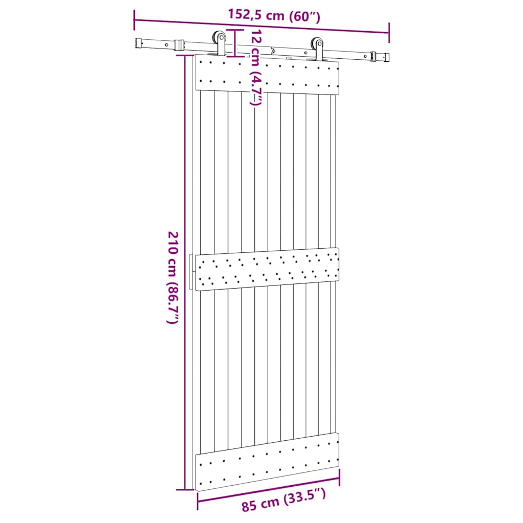 Ușă glisantă cu set de feronerie 85x210 cm, lemn masiv de pin