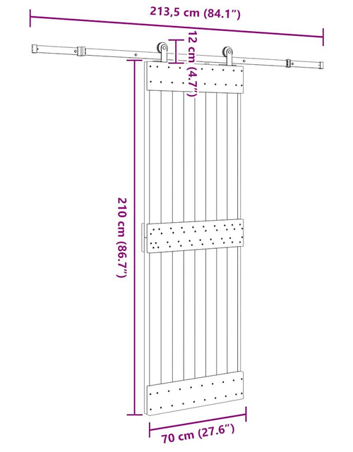 Încărcați imaginea în vizualizatorul Galerie, Ușă glisantă cu set de feronerie 70x210 cm, lemn masiv de pin
