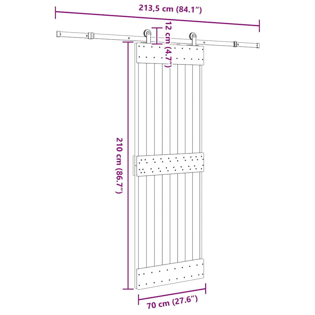 Ușă glisantă cu set de feronerie 70x210 cm, lemn masiv de pin