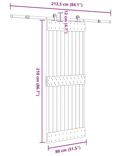 Încărcați imaginea în vizualizatorul Galerie, Ușă glisantă cu set de feronerie 80x210 cm, lemn masiv de pin
