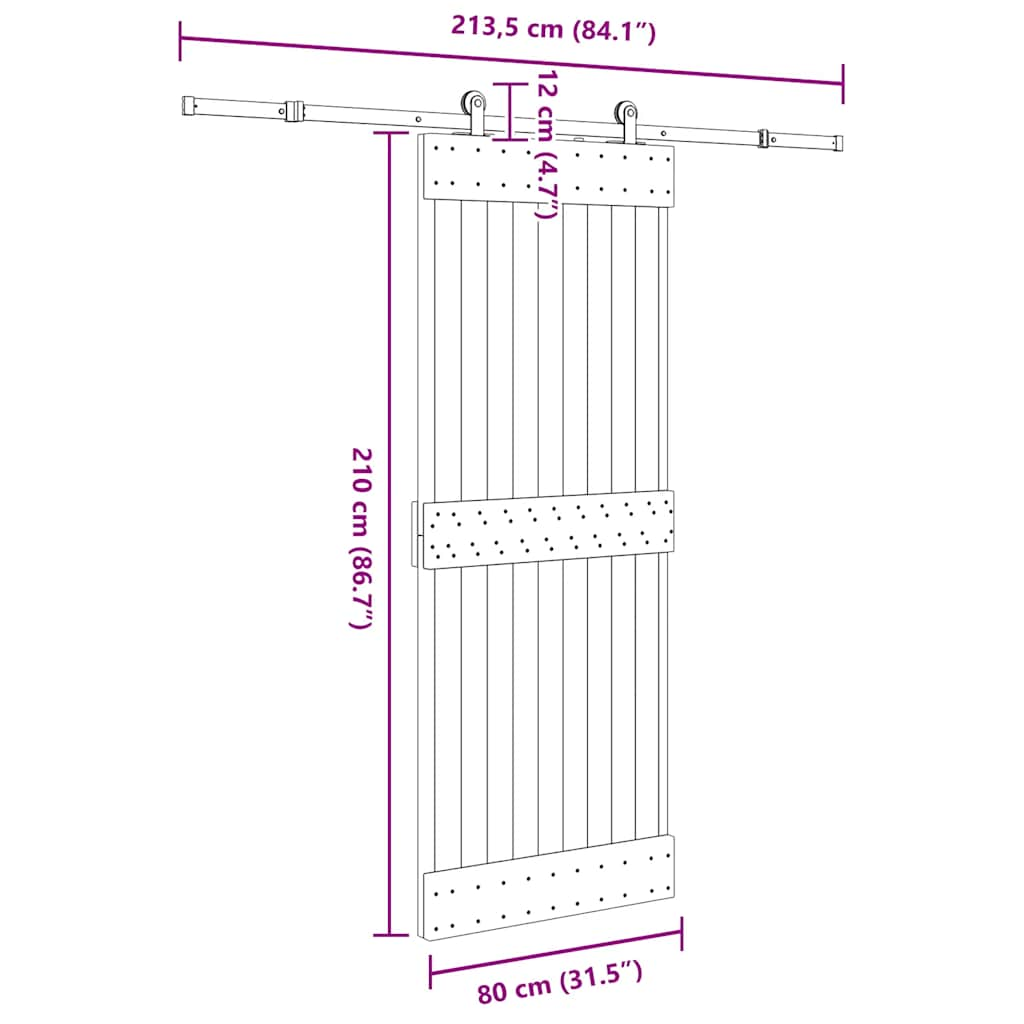 Ușă glisantă cu set de feronerie 80x210 cm, lemn masiv de pin