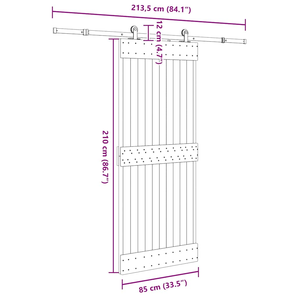 Ușă glisantă cu set de feronerie 85x210 cm, lemn masiv de pin