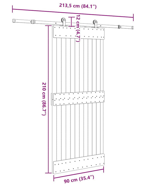 Загрузите изображение в средство просмотра галереи, Ușă glisantă cu set feronerie, 90x210 cm, lemn masiv de pin
