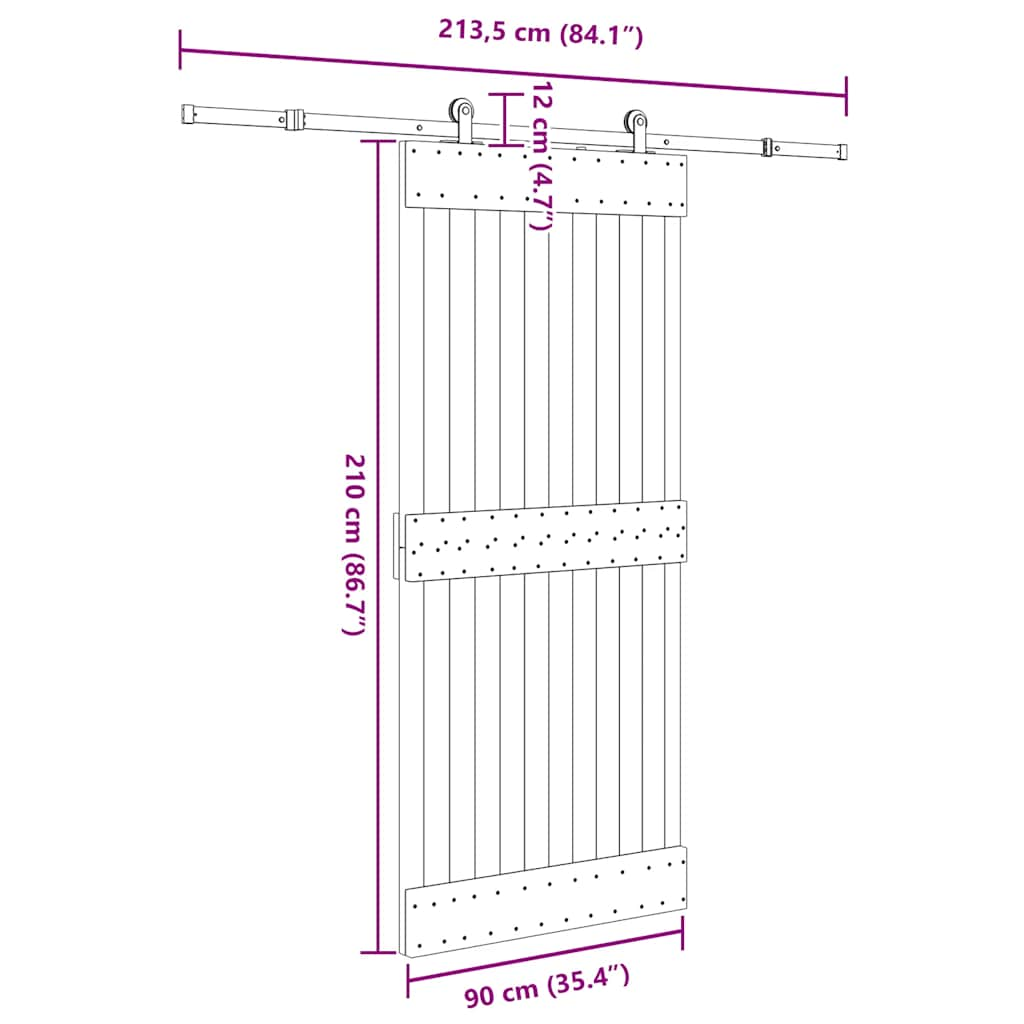 Ușă glisantă cu set feronerie, 90x210 cm, lemn masiv de pin