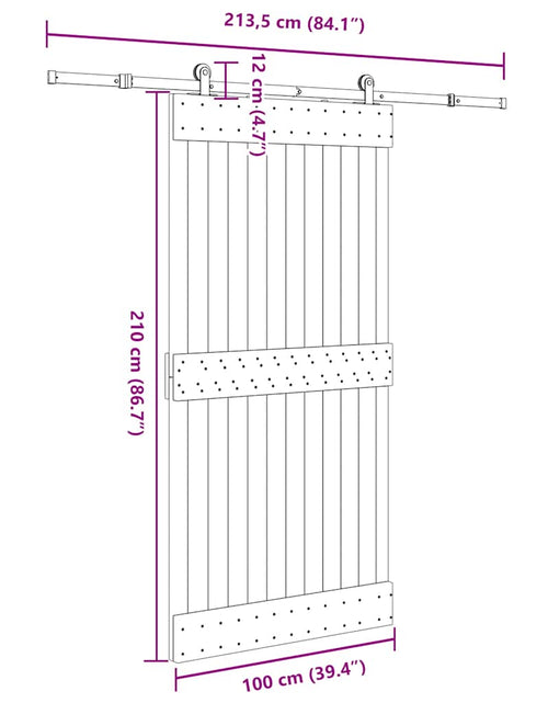 Загрузите изображение в средство просмотра галереи, Ușă glisantă cu set feronerie, 100x210 cm, lemn masiv de pin
