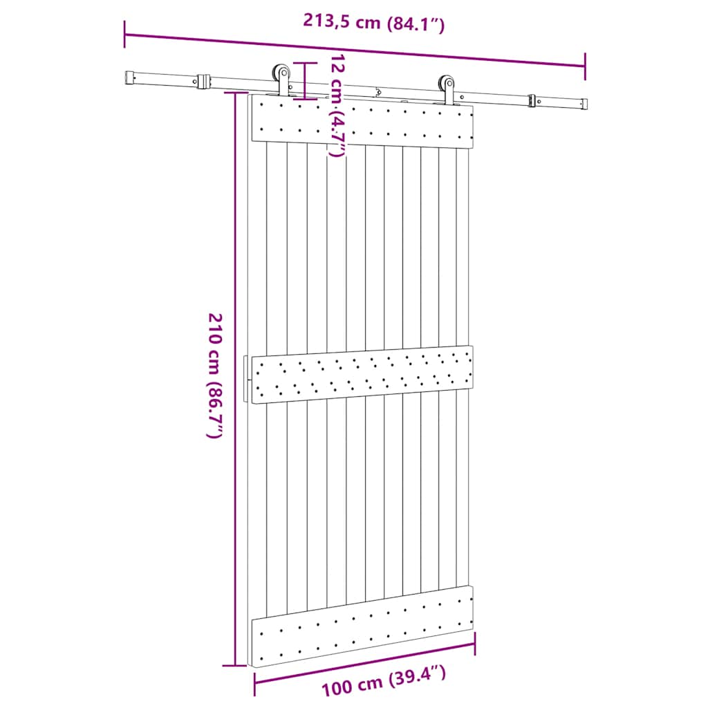 Ușă glisantă cu set feronerie, 100x210 cm, lemn masiv de pin